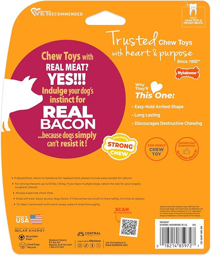 Nylabone Wishbone Strong Chew Toy for Dogs Made with Real Bacon, Durable Dog Chew Bones for Aggressive Chewers, Long-Lasting Flavor Keeps Dogs Busy, Large Dog Toys - Up to 50 lbs, 1 Count