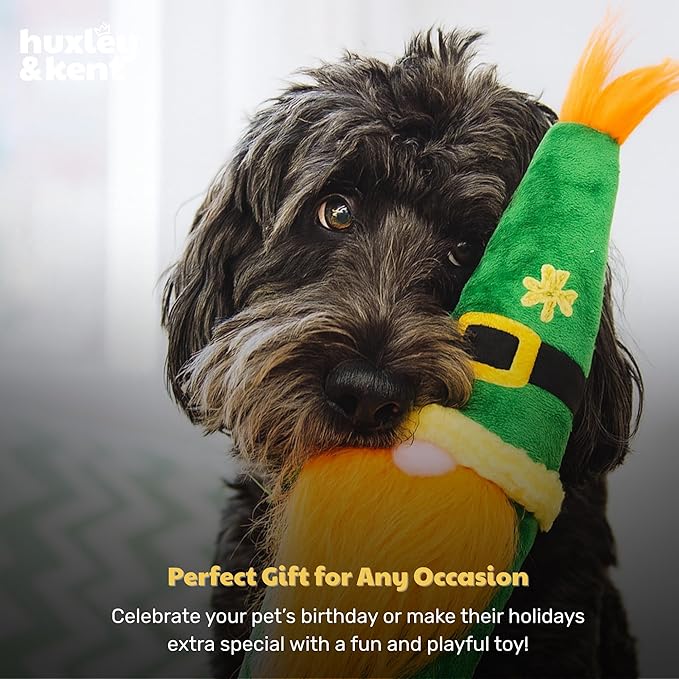 Huxley & Kent Funny Dog Toy w/Squeaker – St. Patrick's Day Power Plush Squeaky Dog Toys for Small, Medium & Large Dogs – Soft Stuffed Animal for Indoor Play & Fetch - Fetchies® Lucky Gnome, One Size