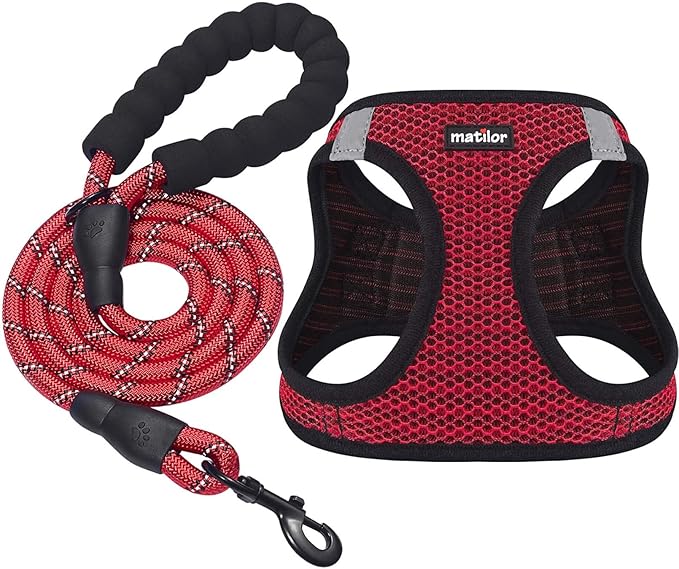 matilor Dog Harness Step-in Breathable Puppy Cat Dog Vest Harnesses for Small Medium Dogs Red