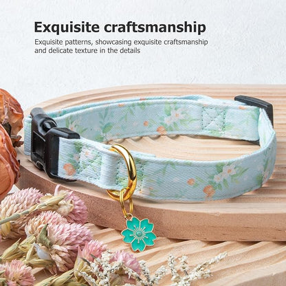 Cotton Handmade Dog Collar Cute and Distinctive Patterns Light Green Flower with Pendant for Girl Boy Dogs Collars L