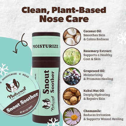 Natural Dog Company Snout Soother Balm – Dog Nose Balm for Dry Cracked Snouts, Moisturizing Winter Nose Care with Coconut Oil & Shea Butter, Lick Safe Dog Snout Balm for All Breeds, 1 oz Tin