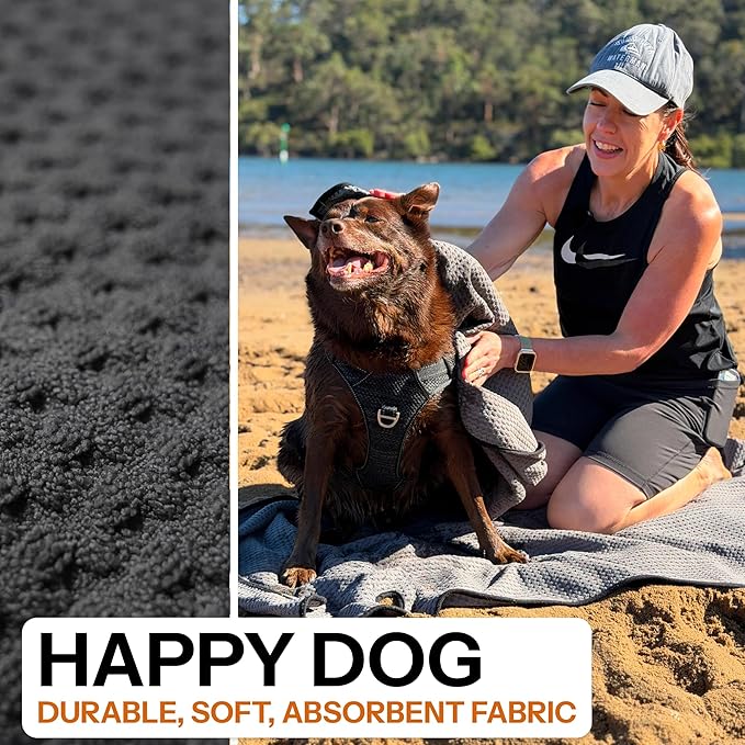 Dog Towel Blanket for Drying Dogs and Cover for Car Back Seat, XLarge 71" x 59", Ultra Quick Dry and Absorbent Microfiber, Light Weight, Machine Washable, Soaks Over 1.5L, Grey, Beach to Boot