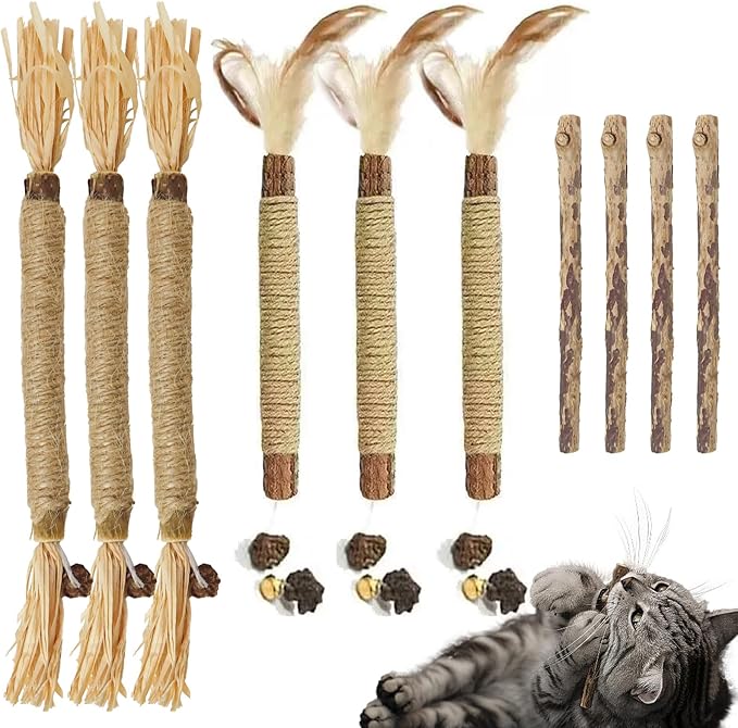 lenpestia Silvervine Chew Sticks for Cats 10 Pcs Cat Chew Toy Natural Cat Chew Toy Silver Vine Sticks Teeth Cleaning Teething Toys for Bored Indoor Cats