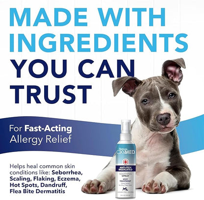 TropiClean OxyMed Hot Spot Treatment for Dogs, Medicated Dog Itching Skin Relief Spray, Anti-Itch Spray Quickly Soothes Skin Irriration, Alleviate Scratching, Chewing & Licking, Safe for Cats, 8oz