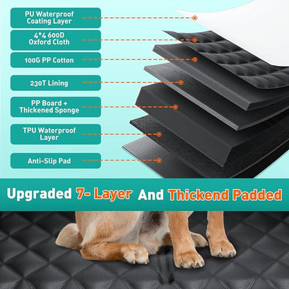 HikeSeptPals Ultra Thick Hard Bottom Dog Car Seat Cover for Back Seat, Waterproof Dog Hammock for Car with Mesh Window & Pocket, Pet Rear Seat Cover Protector Holds 400lbs for Car SUV