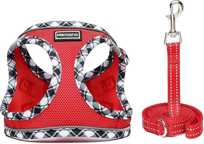 Mercano Soft Mesh Dog Harness and Leash Set, No-Chock Step-in Reflective Breathable Lightweight Easy Walk Vest Harnesses with Safety Buckle for Small Dogs, Cats (Red, M)