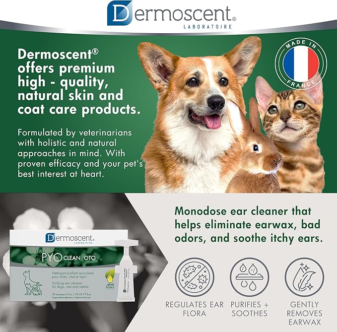 Dermoscent Pyoclean OTO Dog Ear Cleaner - Drops to Stop Head Shaking, Itchy & Waxy Ears - Non-Toxic - Ear Cleaning Solution for Dogs