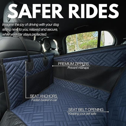 Premium Dog Car Seat & Back Seat – Waterproof & Non-Slip Travel Hammock with Storage Pockets | Secure & Comfortable Pet Seat Cover for Large & Medium Dogs – Fits Cars, SUVs & Trucks (Blue)