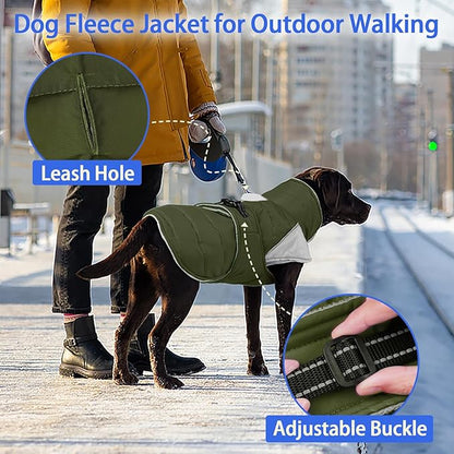 MIGOHI Warm Dog Jacket - Waterproof Small Dog Coat with Furry Collar, Windproof Dogs Fleece Vest, Reflective Cold Weather Coats for Small Dogs, Adjustable Buckle, Poodle,S,ArmyGreen