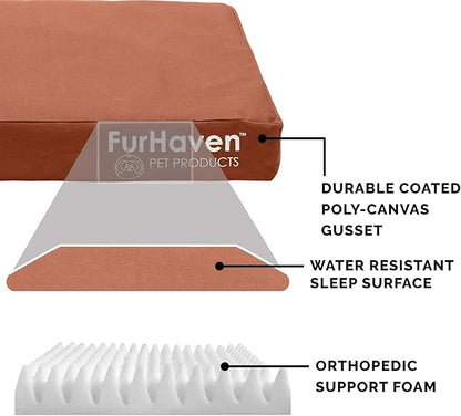 Furhaven Water-Resistant Orthopedic Dog Bed for Large/Medium Dogs w/ Removable Washable Cover, For Dogs Up to 55 lbs - Indoor/Outdoor Logo Print Oxford Polycanvas Mattress - Chestnut, Large