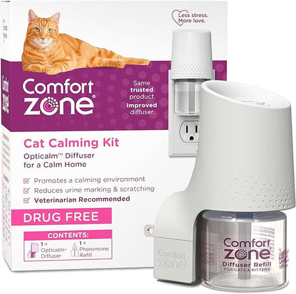 Comfort Zone 30 Day Starter Kit: 1 Cat Calming Diffuser & 1 Refill; Cat Pheromones Help Anxiety; Reduce Stress, Urine Marking, Scratching