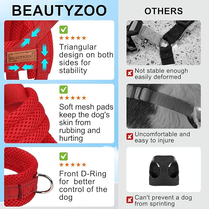 BEAUTYZOO Dog Harness for Small Dogs, No Pull Dog Harness and Leash Set, Soft Escape Proof Puppy Vest Harness with Handle, Reflective Lightweight Step in Harness for Girl Boy Dogs, Red S