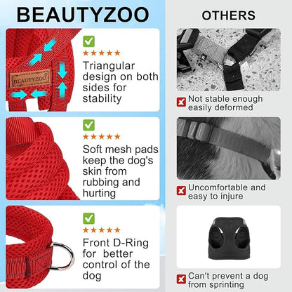 BEAUTYZOO Dog Harness for Small Dogs, No Pull Dog Harness and Leash Set, Soft Escape Proof Puppy Vest Harness with Handle, Reflective Lightweight Step in Harness for Girl Boy Dogs, Red S