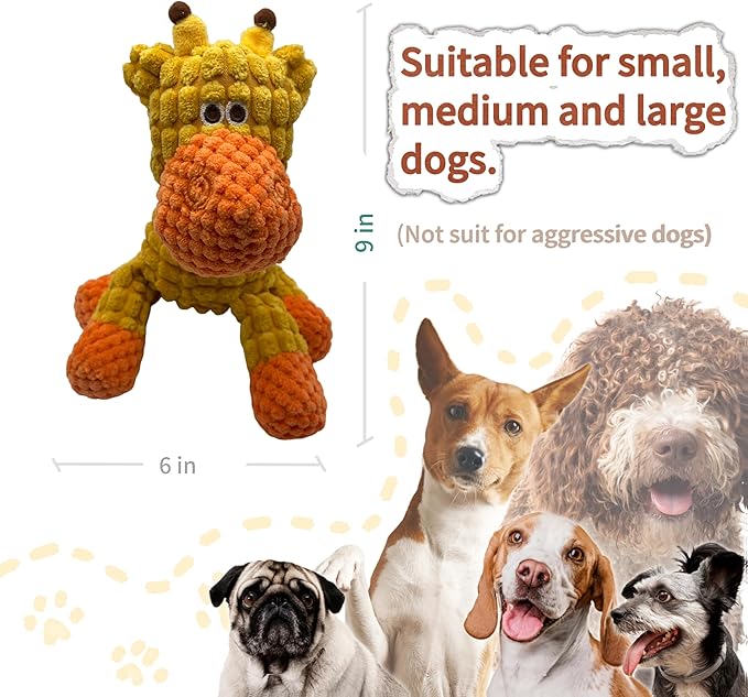 Plush Wrinkled Squeaky Dog Toy,2-Pack The Best Durable Teething Puppy Rope Chew Toy Keeps Them Busy Playing Hide-and-Seek Suitable for Puppy, Medium Dogs and Large Dogs (Yellow & Brown)