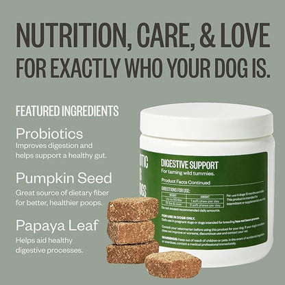 Ollie Belly Rubs, Probiotic Dog Chews, Digestive Health, Natural Ingredients, for Upset Stomach Relief, Appx. 60 Count