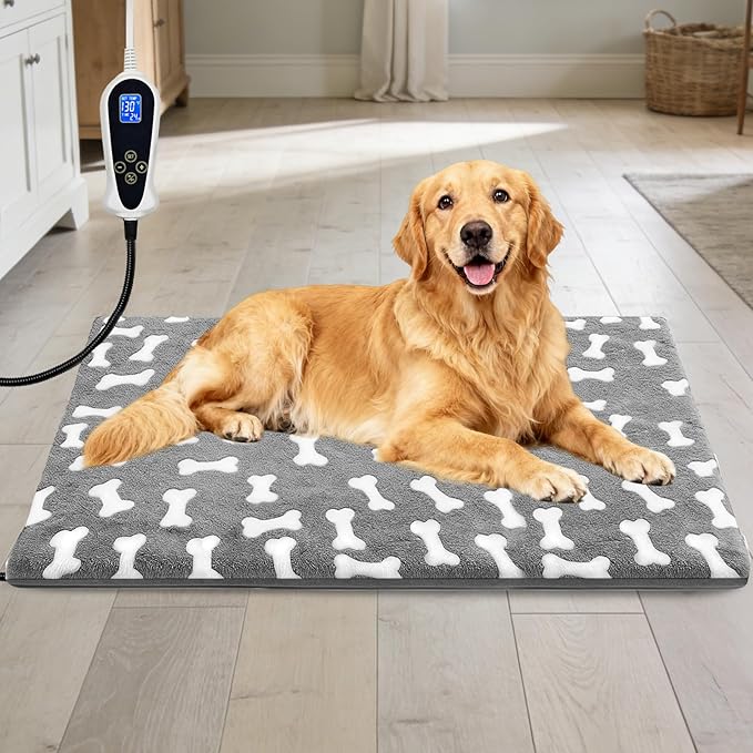 Bestio Extra Large Dog Heating Pad,47x30 in Heated Dog Bed with Constant Heat & Auto Modes，MET&UL Certified Pet Heating Pad with Soothing Warmth,Chew-Resistant Cord,Waterproof Washable Cover-Gray