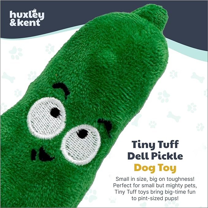 Huxley & Kent Funny Dog Toy w/Squeaker – Power Plush Squeaky Dog Toys for Small Dogs – Durable Small Stuffed Animal for Indoor Play & Fetch - Tiny Tuff Dell Pickle