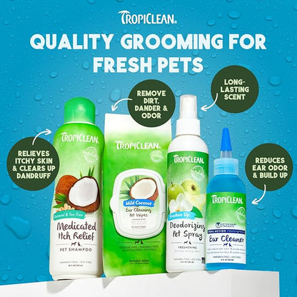 TropiClean Dog Perfume, Long Lasting Green Apple Cologne, Deodorizing Spray for Smelly Dogs, After Bath Detangling Spray with Vitamin E, Safe for Cats, 8oz.