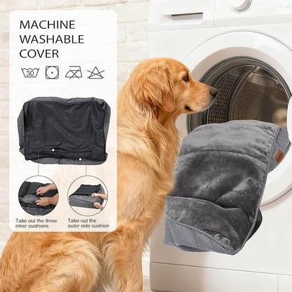 ZAKAPAWS Orthopedic Dog Bed for Large Dogs - Extra Thick Supportive Dog Couch Bed, Pet Beds Sofa with Waterproof Washable Cover & Non-Slip Bottom, Brown, 38x28 Inch