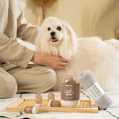 Dog Rinse-Free Shampoo & Conditioner – Dry Shampoo Towel Cleanse for Sensitive Skin, Stress & Itch Relief Gentle Leave-in Serum – 98.65% Naturally Derived, Hydrate & Deodorize – 8 x 10ml