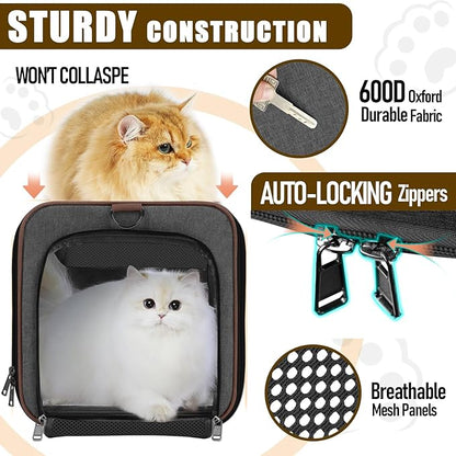 GAPZER Small Dog Carrier Cage Soft Chihuahua/Softshell Big Cat Carrier Maine Coon/Pet Taxi Carrying Bag Over 25lbs / Top Loader Travel Kennel Brown