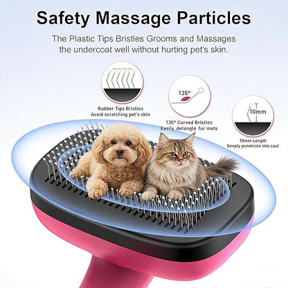 WOPQAEM Self Cleaning Slicker Brush for Dog, Cat, Skin Friendly Shedding & Grooming Tool for Long and Short Haired Pets, Easy Clean Retractable Bristles, Pink