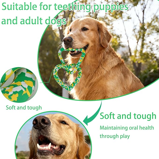 Triangle & Heart Dog Chew Toy | 99.99% Natural Rubber | Eco-Friendly Biodegradable | Gentle Gum Care | Puppy Teething Pacifiers | Indestructible Non-Squeak Toys for Large Aggressive Chewers