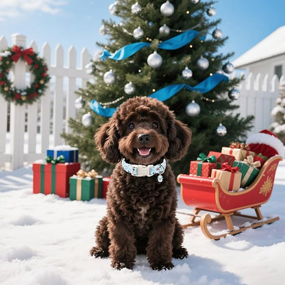 Lionet Paws Christmas Dog Collar- Blue Snowman Dog Collars with Plastic Buckle and Snowman Pendant, Light Adjustable Blue Dogs Collar for Small Medium Dogs