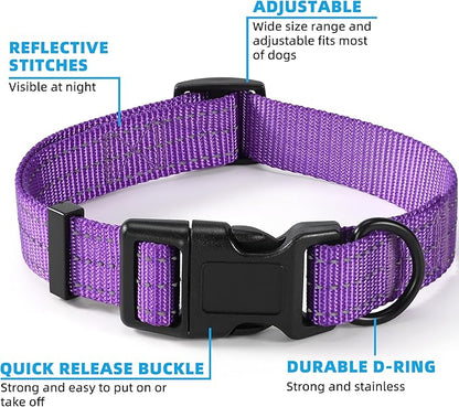 Mile High Life Dog Collar | Nylon Reflective Dog Collars | Light Weight Puppy Collars | Purple Dog Collars for Small Dogs (Solid Purple, X-Small)