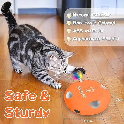 Scsuupoee Interactive Cat Toy, Electric Cat Toys for Moving Concealed Feathers, Smart Sensor 7 Holes Whack a Mole Feather Toy, USB Charge Automatic Kitten Toys,Orange