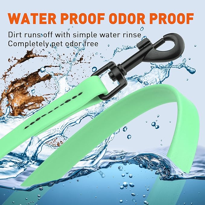 Dogline Biothane Waterproof Dog Leash Strong Coated Nylon Webbing with Black Hardware Odor-Proof Easy to Clean High Performance for Small or Large Dogs Made in USA 4 or 6 ft Lead, Sea Foam Green