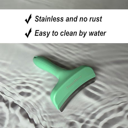 FurorMeow Pet Deshedding Tool with Curve Blade, Cat Grooming Brush, Tight V-shaped Teeth Shedding Comb for Cats and Dogs (Green, Large)