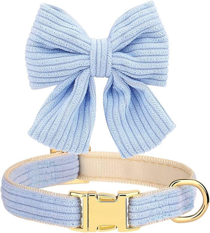 Didog Dog Collar and Leash Set with Bowtie, Girl Dog Collars Metal Buckle Adjustable for Small Medium Dogs(Blue, M)