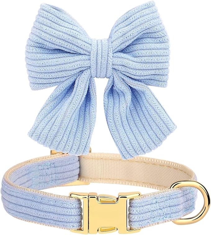 Didog Dog Collar and Leash Set with Bowtie, Girl Dog Collars Metal Buckle Adjustable for Small Medium Dogs(Blue, S)