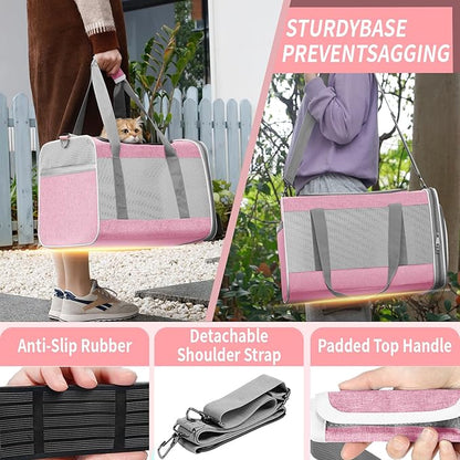 GAPZER Cat Carrier 20lbs Top Open/Soft Sided Small Pet Dog Travel Carrying Crate/Collapsible Puppy Transport Carry Bag/Sturdy Pet Cages Chihuahuas Mini Dog 10lbs Pink