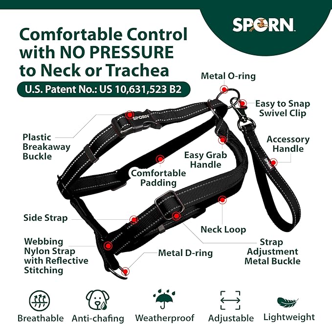 SPORN Ultimate Control No Pull Dog Harness for Small-Sized Dogs - 4-in-1 Adjustable Dog Harness with Front, Back & Dual-Clip Options & Emergency Grab Handle - Easy On/Off, Padded Comfort (Black, S)