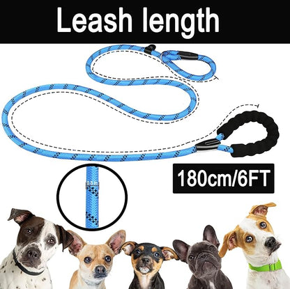 Dog Leash, 6 FT Slip Lead Dog Leashes, Durable Premium Quality Strong Training Rope Slip Leash with Comfortable Padded Handle and Highly Reflective Threads for Small Medium and Large Dogs, (Blue)