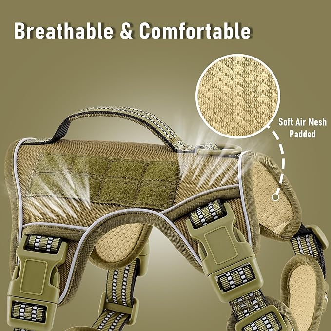 No-Pull Adjustable Dog Harness for Small Dogs,Easy Control with Handle, for Havanese Chihuahua Puggle etc, Inescapable, Ez Walking, Safe Reflective Strips, No Rub,No Choke, Army Green, S