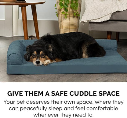 Furhaven Cooling Gel Dog Bed for Medium/Small Dogs w/ Removable Bolsters & Washable Cover, For Dogs Up to 35 lbs - Pinsonic Quilted Paw L Shaped Chaise - Bluestone, Medium
