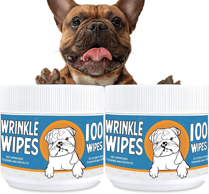 Wrinkle Wipes for Dogs - Soothe & Deodorize with Honeysuckle & Green Tea - Hypoallergenic Dog Wipes for Cleaning Faces, Paws & Butts - 200 Count Textured Wipes