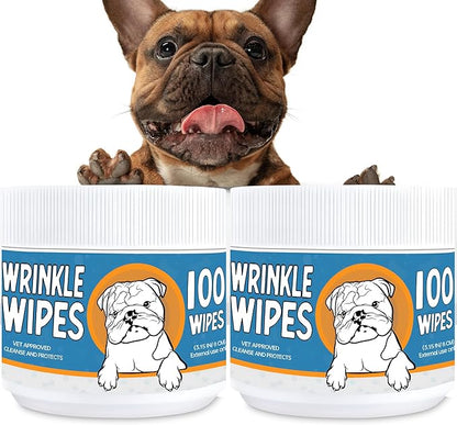 Wrinkle Wipes for Dogs - Soothe & Deodorize with Honeysuckle & Green Tea - Hypoallergenic Dog Wipes for Cleaning Faces, Paws & Butts - 200 Count Textured Wipes