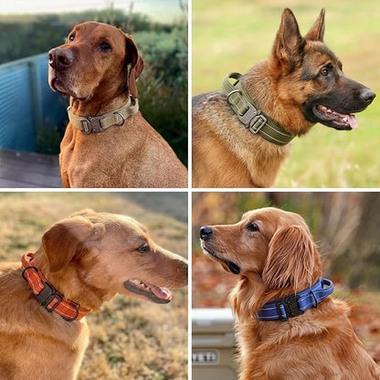 KCUCOP Tactical Dog Collar for Medium & Large Dogs - Military Nylon Heavy Duty Collar with Handle, Reflective Strip & Metal Buckle for Training, Outdoor (Black Reflective, XLarge)