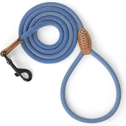 Mile High Life Small Dog Leash, Thin Rope Leash with Genuine Leather Connection and Heavy Duty Metal Clasp, Great for Small Medium Dogs(Blue White,48 Inch-1/3)
