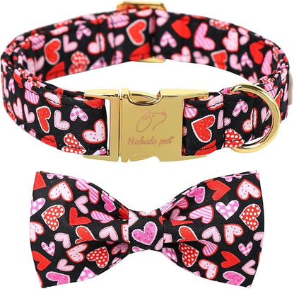 Valentines Dog Collar with Bow Tie,Colorful Love Heart Valentine Dog Collars with Safety Metal Buckle Adjustable Puppy Collars for Small Medium Large Boy & Girl Dogs S