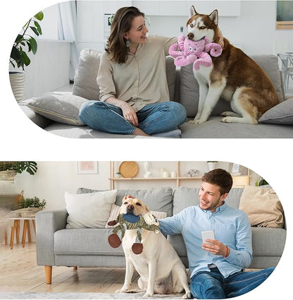 BUYPOW 2Pack Dog Toys for Large Dog - Plush Squeaky Medium & Small Dog Toys - Stuffed Animals Puppy Toys - (Monkey+Octopus Pink)