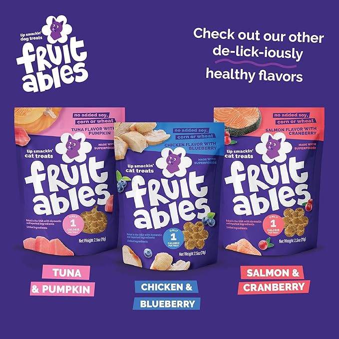 Fruitables Cat Treats, Healthy Treats For Cats, Low Calorie and Packed with Protein, Crunchy Biscuits, No Wheat, Corn or Soy, Made with Real Salmon and Cranberry, 2.5oz