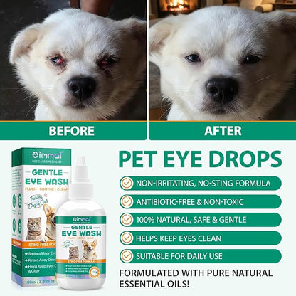 Pet Dog Eye Drops, Eye Drops for Dogs & Cats, Eye Drops and Wash for Pets, Soothes Irritation, Moisturizes Dry Eyes, Safe & Gentle Formula Daily Pet Care 100ml