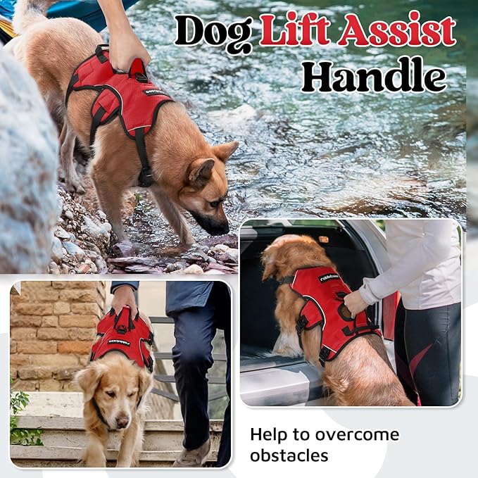 rabbitgoo Escape Proof Dog Harness, Soft Padded Full Body Pet Harness, Reflective Adjustable No Pull Vest with Lift Handle and Leash Clip for Large Dogs Walking Hiking Training, XL, Red