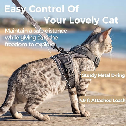 pangdi Cat Harness and Leash Set Escape Proof Tactical Extra Large Kitten Harness Emotional Support Cat Vest, Grey, XXL