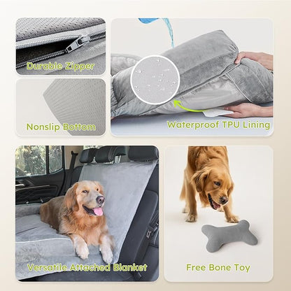 CWAWZ Jumbo Dog Bed for Extra Large Dogs, Orthopedic Dog Beds with Cooling Gel Memory Foam, Waterproof Pet Bed with Removable Washable Cover, 45" Pet Sofa Couch Dutch Velvet with Blanket Bone Toy